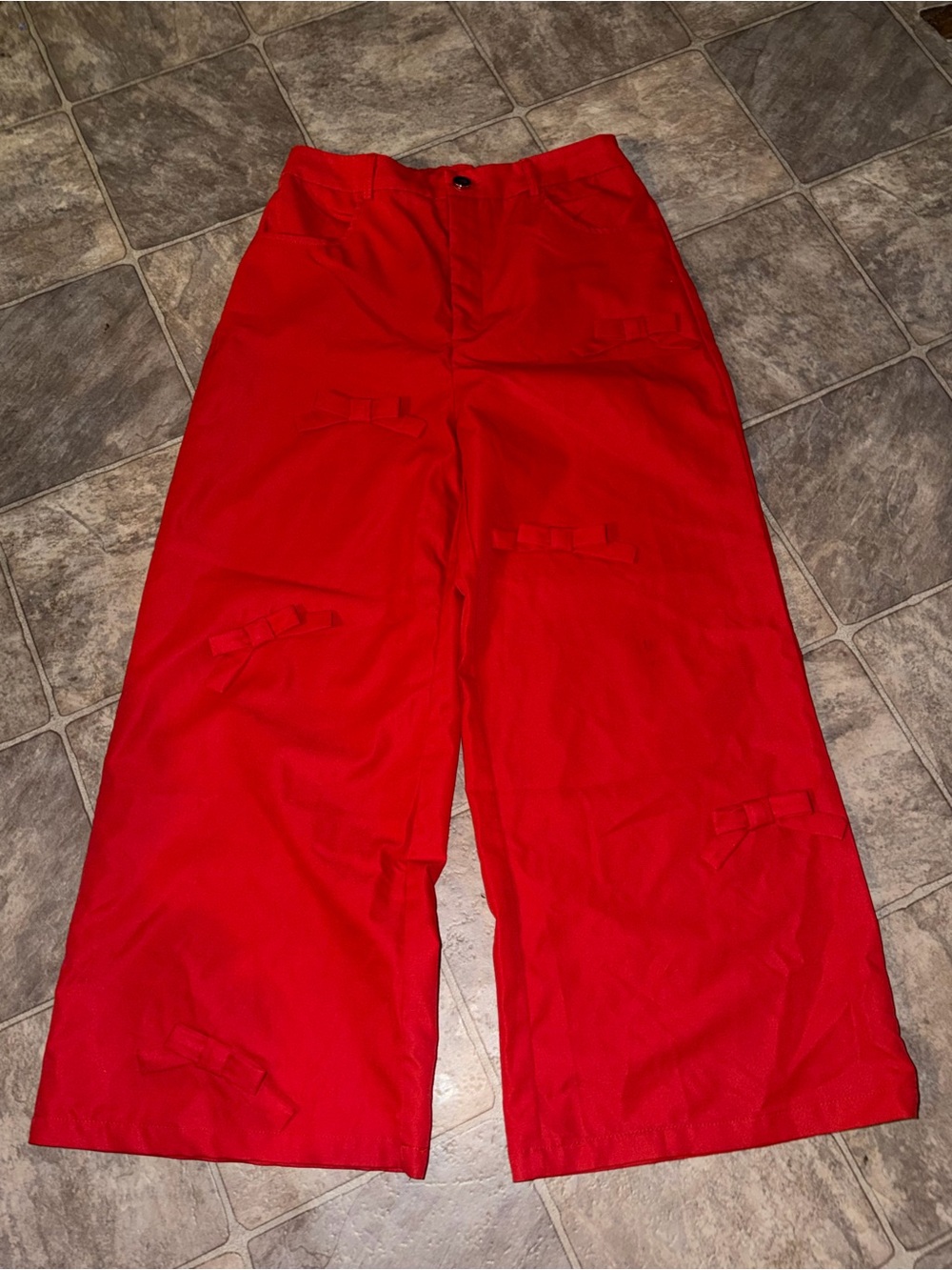 Red Wide-Leg Bow Detail Pants - Women